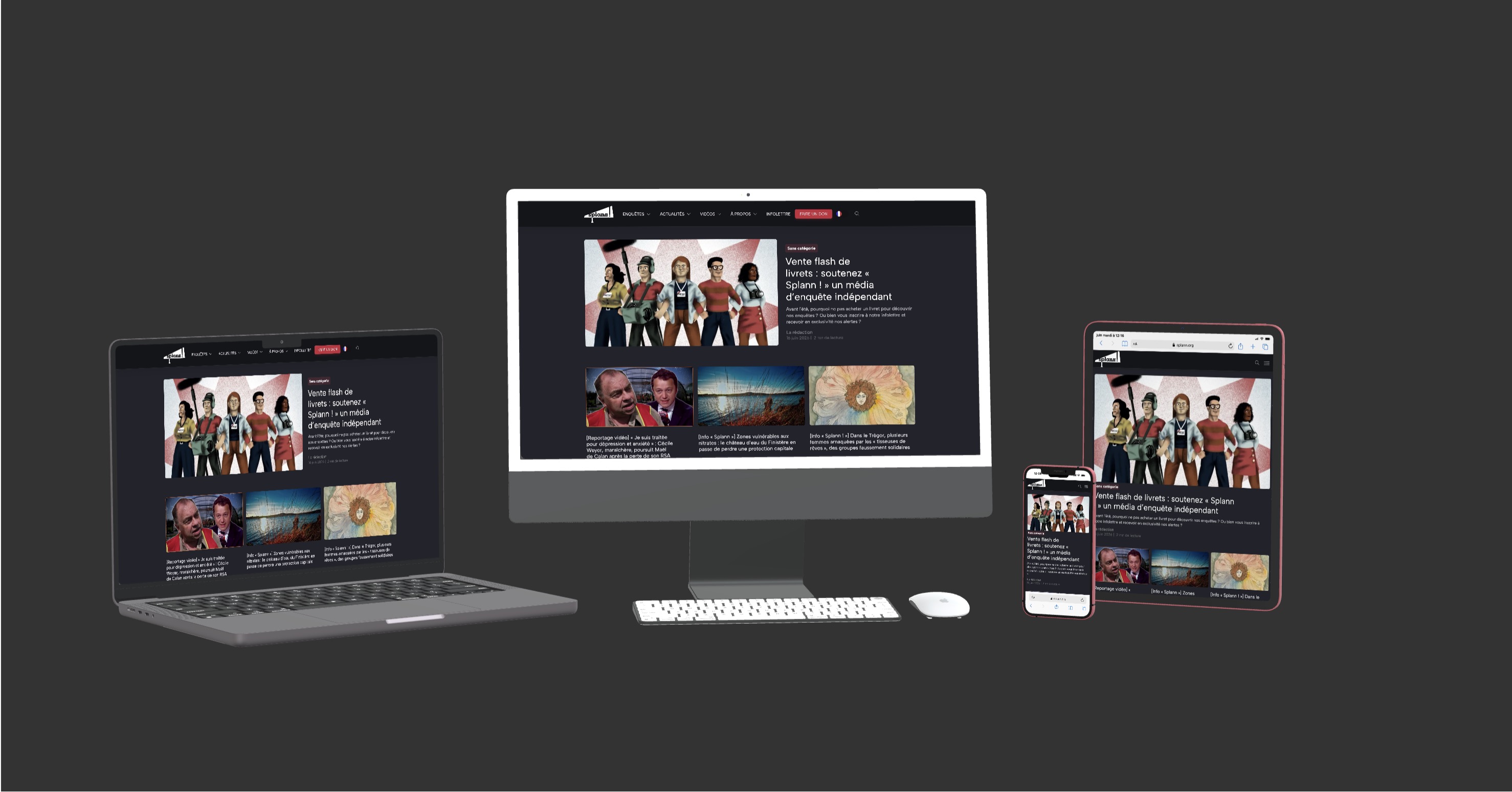 Le site Splann.org affiché sur ordinateur, tablette et smartphone